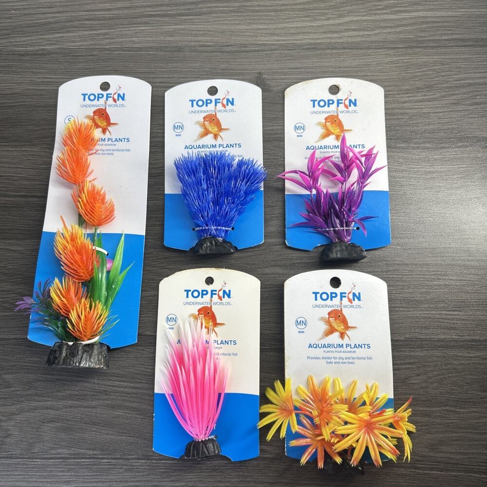 Top Fin Artificial Aquarium Plants Lot of 5 Orange Pink Blue Mini New In Package